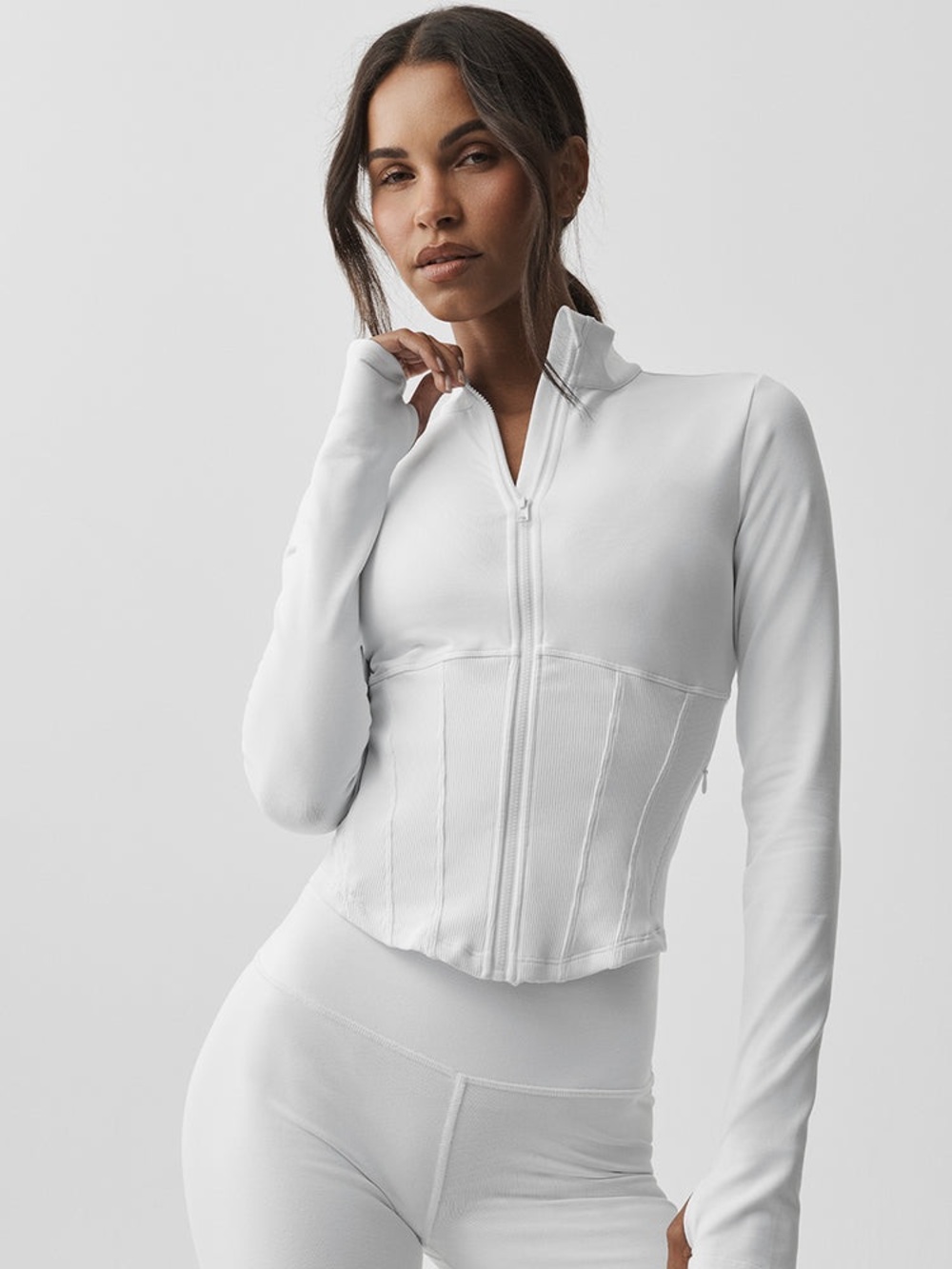 ALO YOGA Airbrush Corset Full Zip Jacket White Sculping Jacket BNWT S LUX